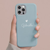 Coque iPhone 16 Simple Dusty Blue Heart avec nom de script