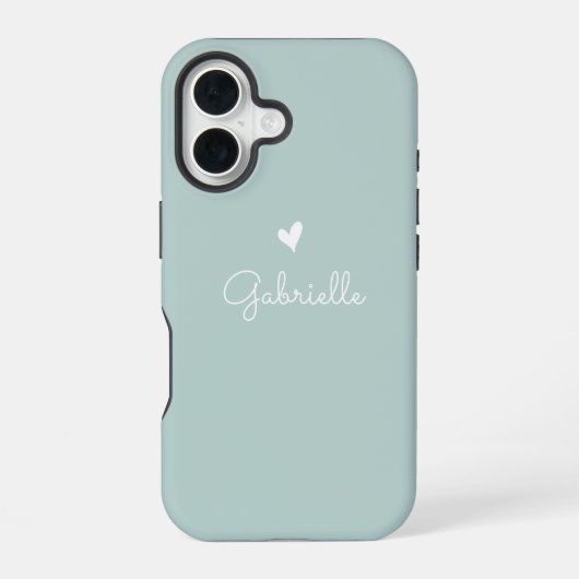 Coque iPhone 16 Simple Pastel Green Heart avec un nom de script mi (Verso)
