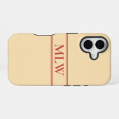 Coque iPhone 16 Simple Peach et Monogramme Rouge (Verso Horizontal)