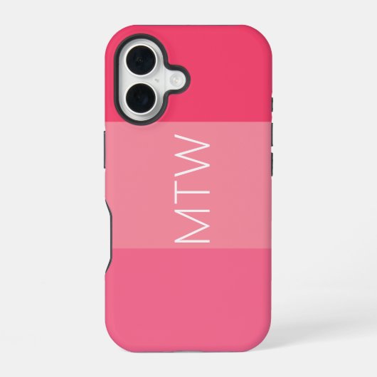 Coque iPhone 16 Simple rayures roses Monogrammes blancs (Verso)
