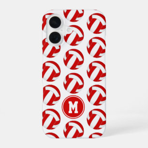 Coque iPhone 16 simple rouge blanc volleyballs motif monogrammé