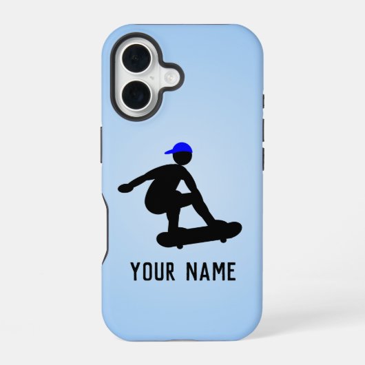 Coque iPhone 16 Skateboarder guy faisant des Tricks - bleu cool pe (Verso)