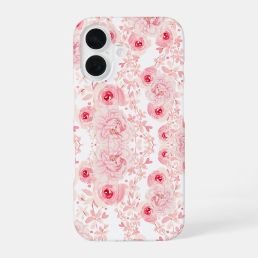 Coque iPhone 16 Soft Pink Watercolor Rose Seamless Pattern (Verso)