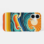 Coque iPhone 16 Soleil Rétro & Vagues (Verso Horizontal)