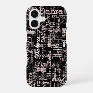 Coque iPhone 16 Son nom se répétant partout en noir
