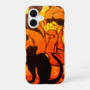 Coque iPhone 16 Sorcière d'Halloween avec un chat noir