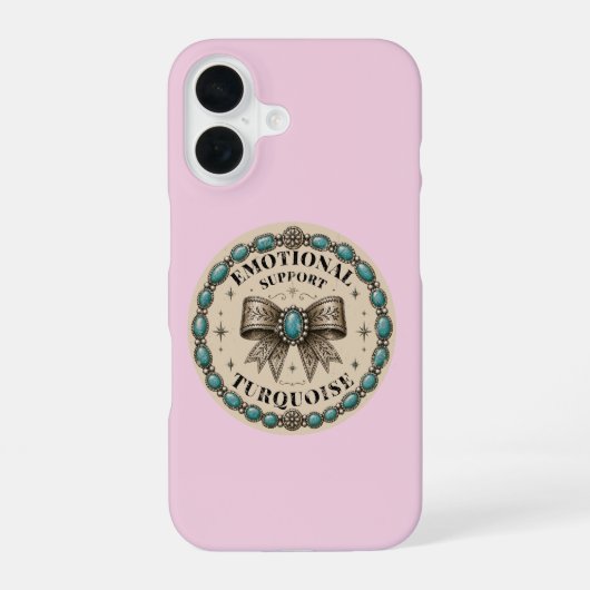 Coque iPhone 16 Soutien Émotionnel Turquoise Conception Western (Verso)