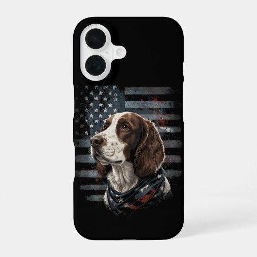 Coque iPhone 16 Springer Spaniel Chien Drapeau Américain (Verso)