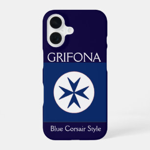 Coque iPhone 16 style corsaire bleu croix octogonale