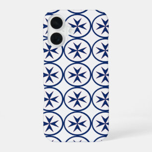 Coque iPhone 16 style corsaire bleu octogone croix