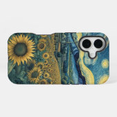 Coque iPhone 16 Sunflower Meadow in the Starry Night (Verso Horizontal)