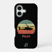 Coque iPhone 16 Sunset hélicoptère et rétro, monogrammé Cool (Verso)