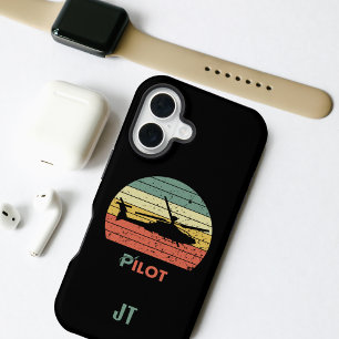 Coque iPhone 16 Sunset hélicoptère et rétro, monogrammé Cool