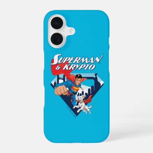 Coque iPhone 16 Superman et Krypto s'envolent (Verso)