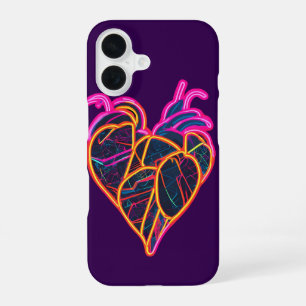 Coque iPhone 16 Sweat - shirt à capuche cardiaque anatomique néon
