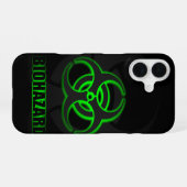 Coque iPhone 16 Symbole de biodanger vert brillant (Verso Horizontal)