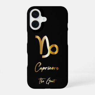 Coque iPhone 16 Symbole du zio de Capricorne, noir et or