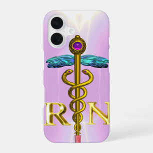 Coque iPhone 16 SYMBOLE INSCRIT DE CADUCÉE D'INFIRMIÈRE EN OR Rose