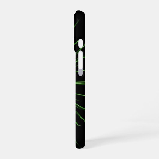 Coque iPhone 16 Symétrie noire Abstraite en néon vert (Côté gauche)