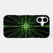 Coque iPhone 16 Symétrie noire Abstraite en néon vert (Verso Horizontal)