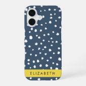 Coque iPhone 16 Taches de dalmatien bleu marine, Points, Tachetés, (Verso)