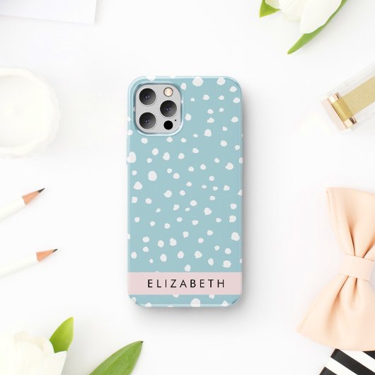 Coque iPhone 16 Taches de dalmatien bleues, Points de dalmatien, V