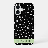 Coque iPhone 16 Taches de dalmatien, Points, Noir et Blanc, Votre  (Verso)