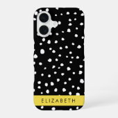 Coque iPhone 16 Taches de dalmatien, Points, Noir et Blanc, Votre (Verso)