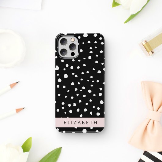Coque iPhone 16 Taches de dalmatien, Taches, Noir et Blanc, Votre