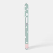Coque iPhone 16 Taches de dalmatien vert menthe, Points, Votre Nom (Côté gauche)