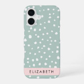 Coque iPhone 16 Taches de dalmatien vert menthe, Points, Votre Nom (Verso)