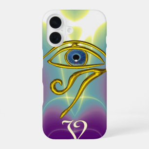 Coque iPhone 16 TALISMAN MONOGRAMME BLEU Sarcelle, Violet Blanc