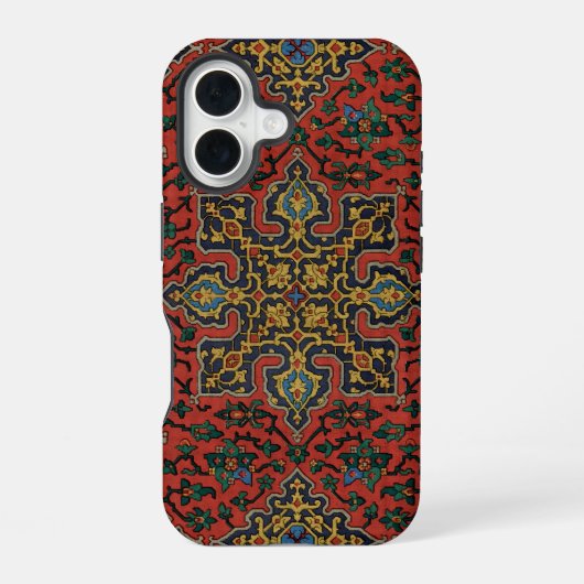 Coque iPhone 16 Tapis persan rouge bleu classique (Verso)
