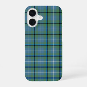 Coque iPhone 16 Tartan Clan Douglas bleu clair et vert à carreaux