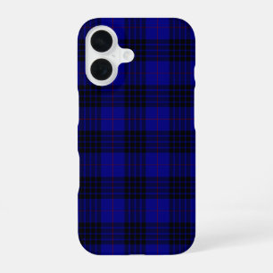 Coque iPhone 16 tartan MacKay bleu carreaux noir