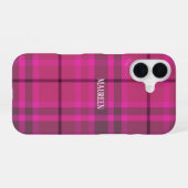 Coque iPhone 16 Tartan préppant rose et violet (Verso Horizontal)