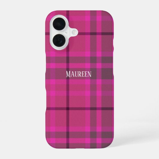 Coque iPhone 16 Tartan préppant rose et violet (Verso)