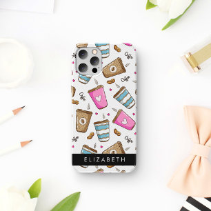 Coque iPhone 16 Tasses À Café, Haricots À Café, Coeurs, Votre Nom