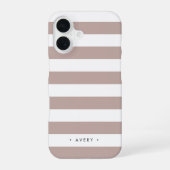 Coque iPhone 16 Taupe rose et bande blanche personnalisée (Verso)