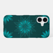 Coque iPhone 16 Teal Leaf Mandala Design on Dark Cyan (Verso Horizontal)
