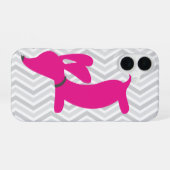 Coque iPhone 16 Teckel + Chevron gris (Verso Horizontal)