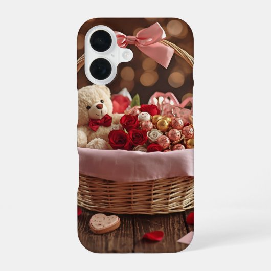 Coque iPhone 16 Teddy Rose Basket Romantic Valentine Aesthetic (Verso)