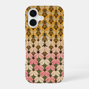 Coque iPhone 16 Tessellation d'abeille et de fleur