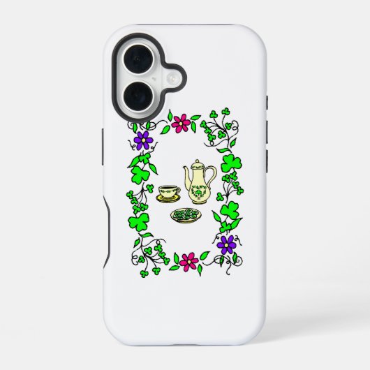 Coque iPhone 16 Thème ensemble à thé irlandais Saint-Patrick (Verso)