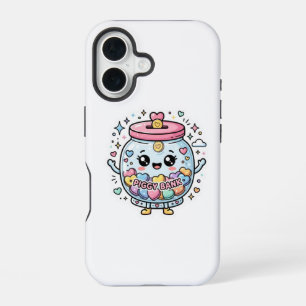 Coque iPhone 16 Tirelire Kawaii Charité Pot Cœur Monnaie Autocolla