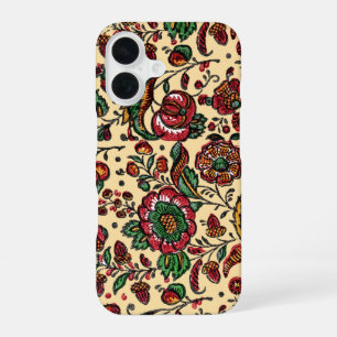 Coque iPhone 16 Tissu de chintz en coton indien vintage