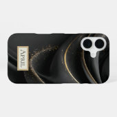 Coque iPhone 16 Tissu Noir avec Reflets Dorés  (Verso Horizontal)