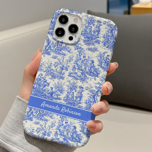 Coque iPhone 16 Toile de Jouy pastorale française bleue vintage