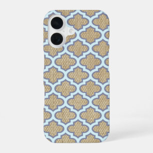 Coque iPhone 16 Toile de jute & Blue Motif Carreaux Féminin Tendan