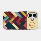 Coque iPhone 16 Tons d'automne cosy Tissée Motif Monogrammé (Verso Horizontal)